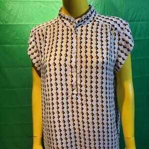 Max Cocos Blouse Ruffles Neck Sleeveless button down shirt Women L